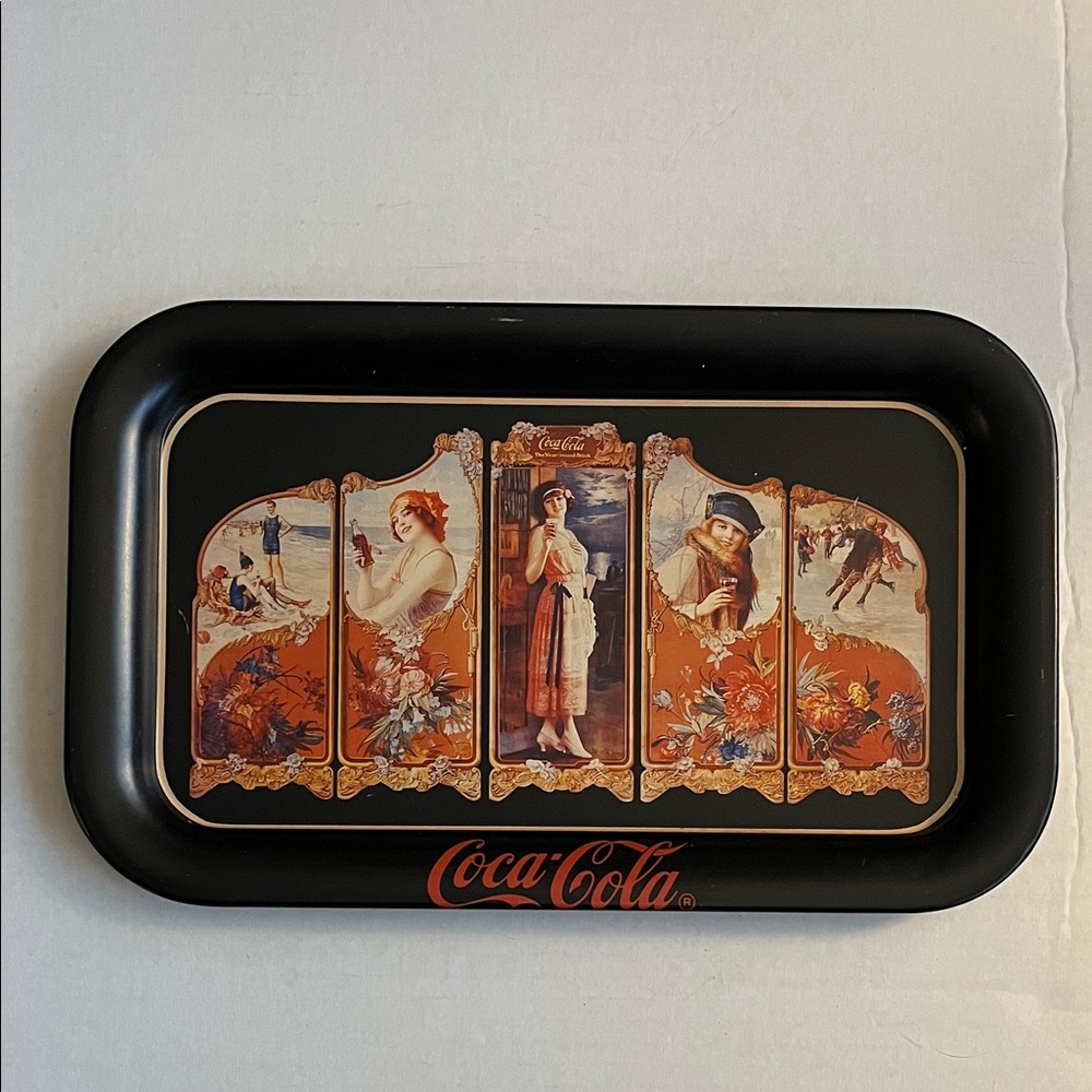 1990 Coca Cola Black Four Seasons Rectangular Metal Tray.